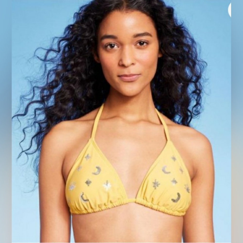 Women's Sequin Detail Triangle Bikini Top - Yellow